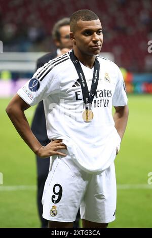 Warschau, Pologne. August 2024. Kylian Mbappe von Real Madrid während des UEFA Super Cup 2024 Fußballspiels zwischen Real Madrid CF und Atalanta BC am 14. August 2024 im PGE Narodowy in Warschau, Polen - Foto Piotr Matusewicz/DPPI Credit: DPPI Media/Alamy Live News Stockfoto
