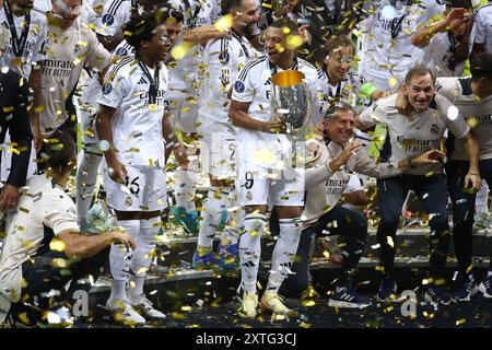 Warschau, Pologne. August 2024. Kylian Mbappe von Real Madrid während des UEFA Super Cup 2024 Fußballspiels zwischen Real Madrid CF und Atalanta BC am 14. August 2024 im PGE Narodowy in Warschau, Polen - Foto Piotr Matusewicz/DPPI Credit: DPPI Media/Alamy Live News Stockfoto