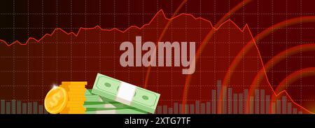 Technische Analyse des Bardiagramms für den Aktienhandel im Herbst. Kerzendiagramm für Unternehmen: Abwärtstrend. Konjunkturabschwung und Investitionsverlustdiagramm. Finanzindex-Absturz und Konkurs Stock Vektor