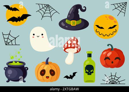 Set mit Halloween-Elementen. Halloween-Design. Vektorabbildung. Stock Vektor