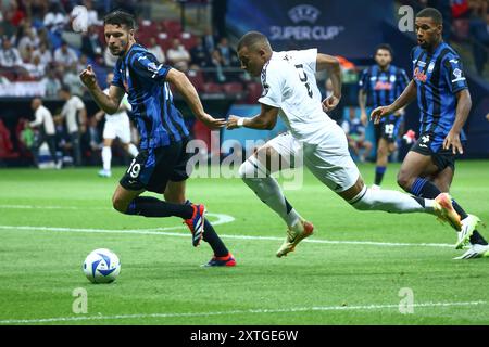 Warschau, Polen. August 2024. Kylian Mbappe während des UEFA-Superpokals Real Madrid – Atalanta BC im Nationalstadion in Warschau, Polen am 14. August 2024. (Kreditbild: © Beata Zawrzel/ZUMA Press Wire) NUR REDAKTIONELLE VERWENDUNG! Nicht für kommerzielle ZWECKE! Stockfoto