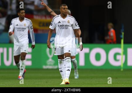 Warschau, Pologne. August 2024. Kylian Mbappe von Real Madrid während des UEFA Super Cup 2024 Fußballspiels zwischen Real Madrid CF und Atalanta BC am 14. August 2024 im PGE Narodowy in Warschau, Polen - Foto Piotr Matusewicz/DPPI Credit: DPPI Media/Alamy Live News Stockfoto