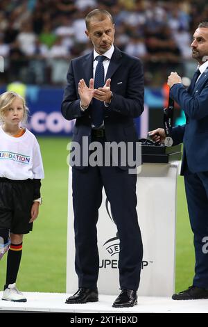 Warschau, Pologne. August 2024. Aleksander Ceferin während des UEFA Super Cup 2024 Fußballspiels zwischen Real Madrid CF und Atalanta BC am 14. August 2024 im PGE Narodowy in Warschau, Polen - Foto Piotr Matusewicz/DPPI Credit: DPPI Media/Alamy Live News Stockfoto