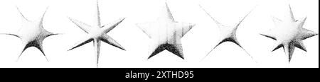 Schwarz gestreifte Sterne. 3D-Kollektion mit strukturierten Flares und Glitzern. Rastermaß, körniges Rauschen, starburstförmiges Bündel. Punktarbeit Grunge Asterisks und Sterne Element pac für Poster, Banner. Vektor Stock Vektor