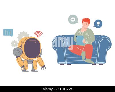 Chatbot Kundenservice Talk bot Roboter künstliche intelligente Cyber Computer gesteuerte Systemintelligenz modernes futuristisches KI-Icon-Design Stock Vektor