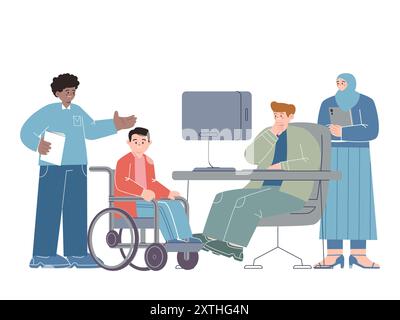 Vielfalt am Arbeitsplatz Beteiligung gleichberechtigter Respekt macht Harmonie Toleranz multikulturelles Design zur Illustration Stock Vektor