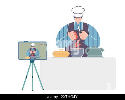 Content Creator macht Video Vlogger Blogger Tutorial Social Media Digital REACH Publikum Design Icon Illustration Stock Vektor