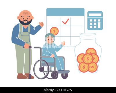 Altersvorsorgeplan Pensionierung ältere Person ältere Großeltern speichern zukünftige Plan Design Symbol Illustration Stock Vektor