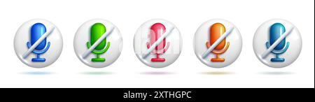 3D-Mikrofon realistische Symbole. Farbenfrohe Elemente für kreative Designs und Konzepte. 3D-Sets von Vektorelementen. Stock Vektor