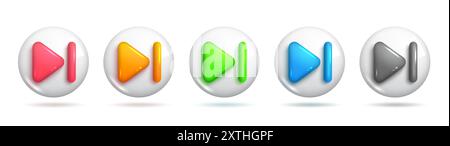 Sets von 3D-Symbolen der Schaltfläche „Weiter“. Realistische, moderne, minimalistische 3D-Symbole für minimalistische und kreative Designs. 3D-Sets von Vektorelementen. Stock Vektor