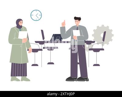 Begrüßungsgruß des neuen Teammitglieds am ersten Tag Kommunikation am Arbeitsplatz Vorstellung der anderen Designsymbole Stock Vektor