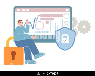 Cyber Security Data Protection System Policy Safety Protector Cyber Crime Access Technology Konzept Design Icon Illustration Stock Vektor