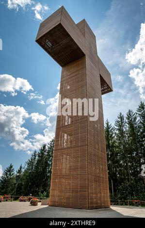 Das Veitsch Pilgerkreuz. Das Pilgerkreuz des Ölbergs Veitsch. (Pilgerkreuz am Veitscher Ölberg). Sankt Barbara im Mürztal. Österreich. Stockfoto