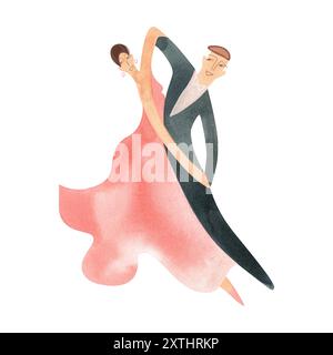 Ein paar tanzende englische Walzer oder Foxtrott. Sport Ballsaal Tanz, St. Isolierte Aquarellillustration. Stockfoto