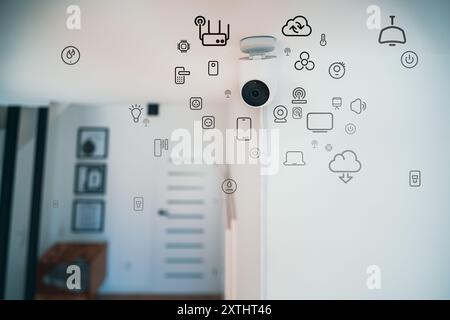 Smart Home cctv Kamera Hub. Symbole für die Sicherheitsüberwachung der Fernbedienung. Stockfoto