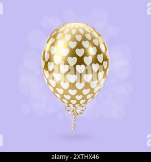 Ballon aus Weißgold. Luxuriöse, realistische Ballons. Herzmuster. Stock Vektor