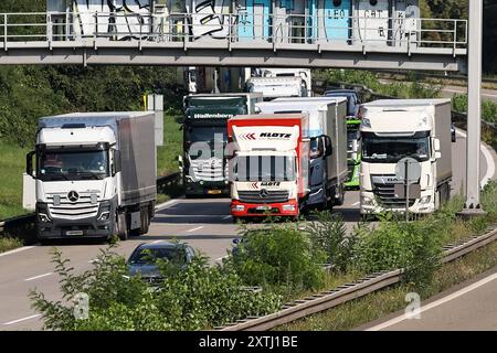 Grenzübergang LKW-Stau, Symbolbild, Grenzübergang, Basel, LKW-Stau, Autobahn, Transitverkehr, Zoll, Schweiz, EuroAirport, Verzollung, Maut, Grenzverkehr, Verkehrsstau, Spedition, Logistik, internationaler Handel, Verkehr, Autobahn A5, Grenze Deutschland-Schweiz *** Grenzübergang LKW-Stau, Symbolbild, Grenzübergang, Basel, LKW-Stau, autobahn, Transitverkehr, Zoll, Schweiz, EuroAirport, Zollabfertigung, Maut, Grenzverkehr, Verkehrsstau, Spedition, Logistik, internationaler Handel, Verkehr, Autobahn A5, deutsch-schweizerische Grenze Copyright: xGrantxHubbsx Stockfoto