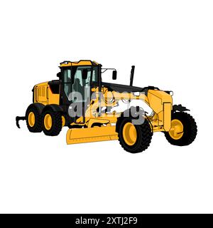 Straßenmotorgrader. Fahrzeug mit schwerer Ausrüstung auf weißem Hintergrund isoliert Stock Vektor
