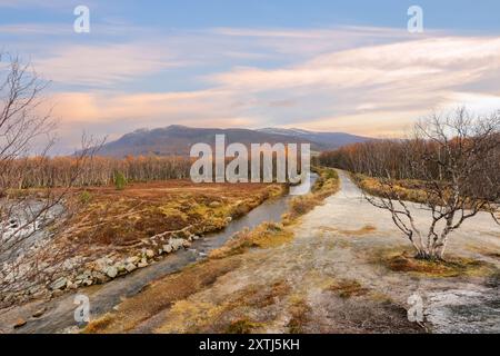 Herbst am See Gjevillvatnet im Bezirk Troendelag im Gebirgsgebiet Trollheimen, Norwegen Stockfoto