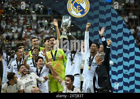 Antonio Rudiger (Real Madrid) beim UEFA European Supercup 2024 Spiel zwischen Real Madrid 2-0 Atalanta im Nationalstadion am 14. August 2024 in Varsavia, Polen. Quelle: Maurizio Borsari/AFLO/Alamy Live News Stockfoto