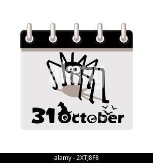 Kalender mit Halloween-Date mit süßer Spinne. 31. Oktober - Happy Halloween Day. Abbildung für eine Kalenderseite oder Ihre Grußkarte Stock Vektor