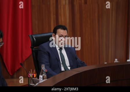 Mexiko-Stadt, Mexiko. August 2024. Felipe Alfredo Fuentes Barrera spricht während der öffentlichen Sitzung des Wahlgerichts der Judicial Branch of the Federation (TEPJF) in der Sitzung wurden die Validierung der mexikanischen Präsidentschaftswahlen 2024 und die endgültige Auszählung der Stimmen diskutiert. Am 14. August 2024 in Mexiko-Stadt. (Foto: Ian Robles/ Credit: Eyepix Group/Alamy Live News Stockfoto