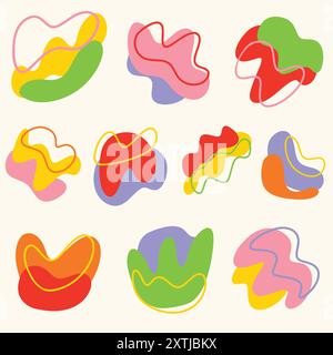 Set aus modernen abstrakten Blobs in Schichten. Dekorative Elemente für gedruckte Materialien, digitale Planer, Grafiken in sozialen Medien und vieles mehr. Stock Vektor