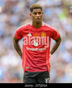 London, Großbritannien. August 2024. August 2024 - Manchester City gegen Manchester United - Community Shield - Wembley Stadium. Marcus Rashford von Manchester United in Aktion. Bildnachweis: Mark Pain/Alamy Live News Stockfoto