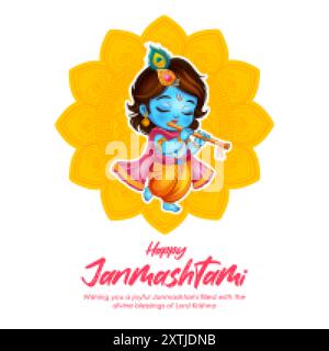 Lord Bal Krishna im religiösen Festival Hintergrund Indiens für Shri Krishna Janmashtami Feier Stock Vektor