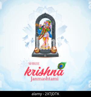 Lord Bal Krishna im religiösen Festival Hintergrund Indiens für Shri Krishna Janmashtami Feier Stock Vektor