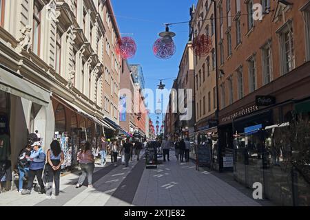 Blick auf Drottninggaten, Haupteinkaufsstraße, Stockholm Stockfoto