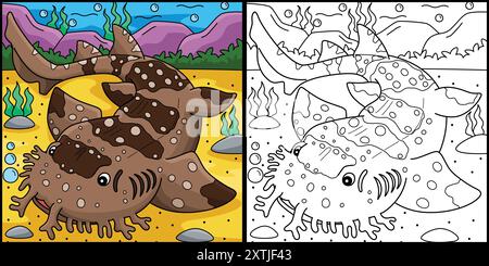 Farbige Illustration Für Wobbegong Shark Coloring Page Stock Vektor