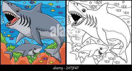 Megalodon Shark Coloring Page Farbige Illustration Stock Vektor