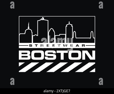 T-Shirt-Design im Boston-Stil, urbanes Streetwear-Design für T-Shirt-Poster-Hoodie und vieles mehr, geeignet für Siebdruck Stock Vektor