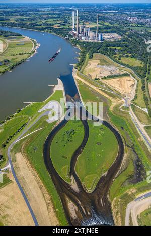 Luftbild, Fluss Emscher, neue Emschermündung, Kraftwerk Voerde und Binnenschifffahrt, Eppinghoven, Dinslaken, Ruhrgebiet, Nordrhein-Westfalen, Deutschland ACHTUNGxMINDESTHONORARx60xEURO *** Luftansicht, Emscher, neue Emscher-Mündung, Kraftwerk Voerde und Binnenschifffahrt, Eppinghoven, Dinslaken, Ruhrgebiet, Nordrhein-Westfalen, Deutschland ATTENTIONxMINDESTHONORARx60xEURO Stockfoto