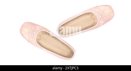 Ballettschuhe in Aquarellpinken auf der dritten Position, Stockfoto