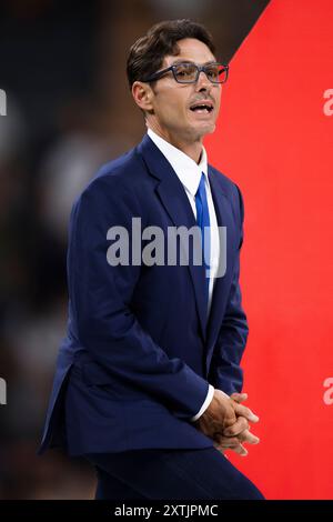 Mailand, Italien. 14. August 2024. Pier Silvio Berlusconi blickt auf das Ende des Trofeo Silvio Berlusconi Fußballspiels zwischen AC Milan und AC Monza. Der AC Milan gewann 3-1 gegen den AC Monza. Quelle: Nicolò Campo/Alamy Live News Stockfoto