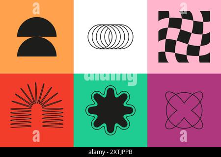 Elemente und geometrische Formen – Set aus flachen, farbenfrohen Illustrationen Stock Vektor