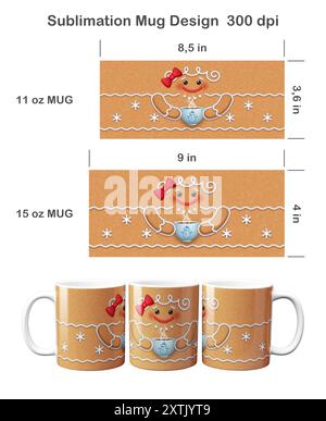 Lustiger Weihnachtskuchen. Sublimationsdesign für Becher mit 11 ml und 15 ml Stockfoto