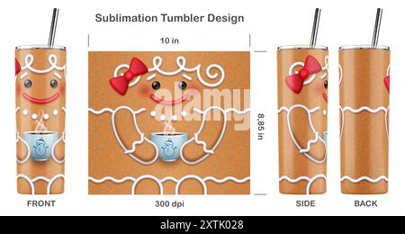 Lustiger Weihnachtskuchen. Sublimationsdesign für 20 ml dünnen Becher. Sublimationsdarstellung. Nahtlos von Kante zu Kante. Volle Becherfolie. Stockfoto