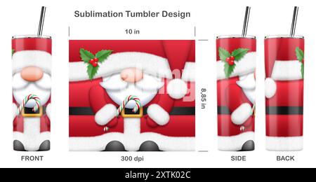 Lustiger Weihnachtsmann. Sublimationsdesign für 20 ml dünnen Becher. Sublimationsdarstellung. Nahtlos von Kante zu Kante. Volle Becherfolie. Stockfoto