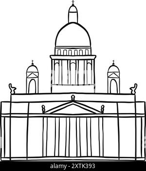 Isaakskathedrale in Sankt Petersburg handgezeichnete Doodle-Illustration. Isoliertes, transparentes schwarzes Element für die Konstruktion. Stock Vektor