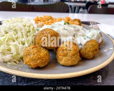 Mittagessen in einer Kantine / Betriebsrestaurant Falafel 15.08.2024 *** Mittagessen in einer Kantine Betriebsrestaurant Falafel 15 08 2024 Stockfoto