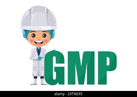 Leiter der Qualitätskontrolle. GMP. Gute Herstellungspraktiken. Einführung von Systemen zur Erkennung und Steuerung von Risiken in der Lebensmittelindustrie Lebensmittelindustrie engi Stock Vektor