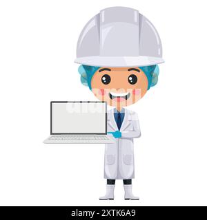 Supervisor mit Laptop. Integration von Technologie und Datenanalyse in die Lebensmittelindustrie. Digitale Tools zur Verwaltung, Überwachung und Verbesserung der Produktion pro Stock Vektor