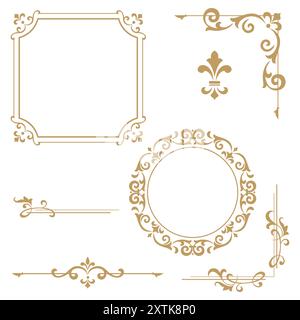 Vintage-Set. Blumenelemente für Designmonogramme, Einladungen, Rahmen, Menüs und Etiketten. Grafische Gestaltung der Website, Cafés, Boutiquen, Hotels, Hochzeitseinladungen. Stock Vektor