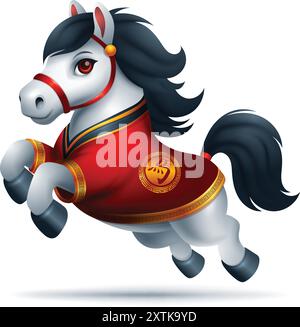 Niedlicher 3D-Pferdevektor, chinesisches Tierkreiszeichen oder -Symbol. Übersetzung : Pferd Stock Vektor