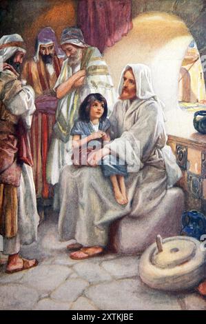 Illustration von Jesus, der sein Volk lehrt (Evangelium) aus dem antiken Buch des 19. Jahrhunderts die kostbaren Geschenk-Bibelgeschichten für Kinder mit Illustration von Kunst Stockfoto