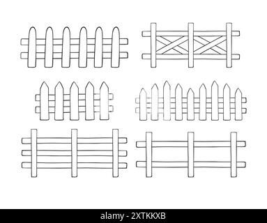 Vektorsatz von Hand gezeichneten Sketch-Kritzelumrandungen Zäune isoliert auf weißem Hintergrund Stock Vektor