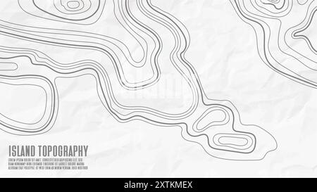 Topographische Kontur des Inselarchipels. Geografische Kartenabbildung für Kartografie isoliert auf weißem zerknittertem Papierhintergrund und Textur Stock Vektor